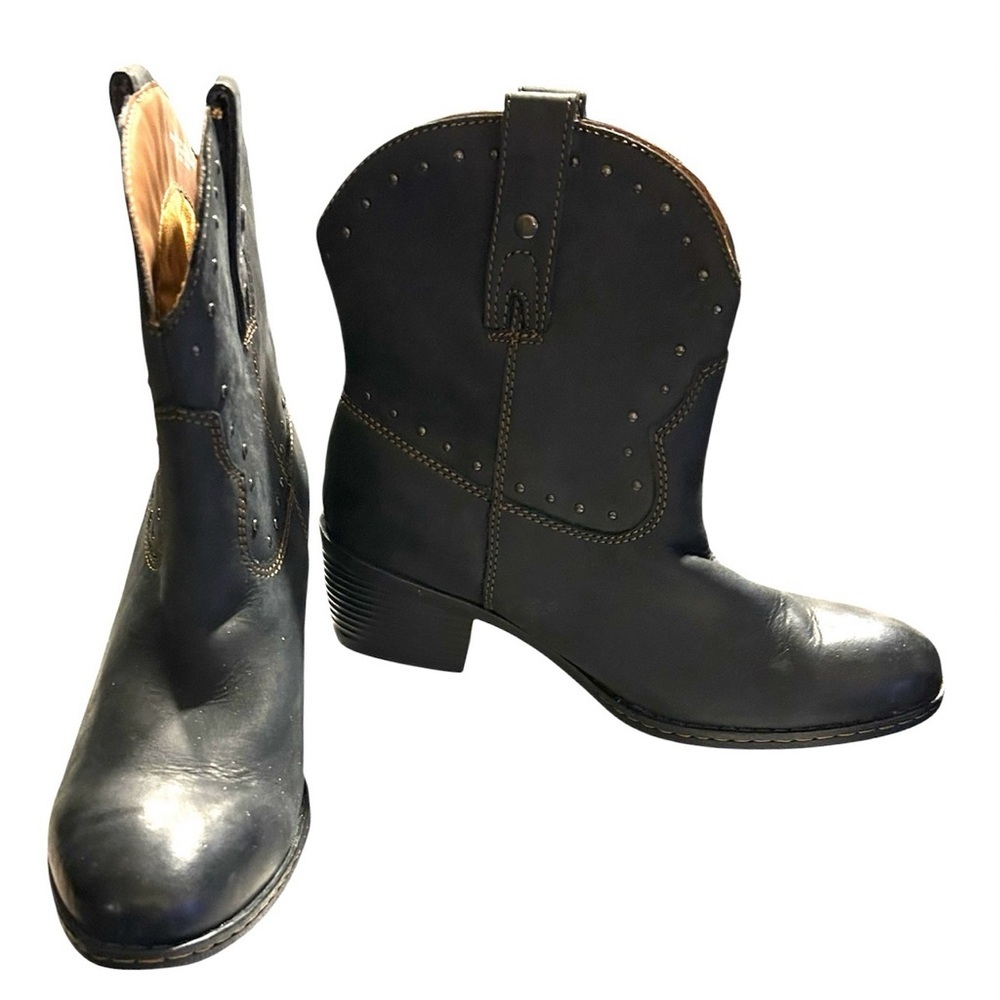 B.O.C. Black Western Cowboy Boots Studded Pull-On Block Heel Size 9.5 NWOT